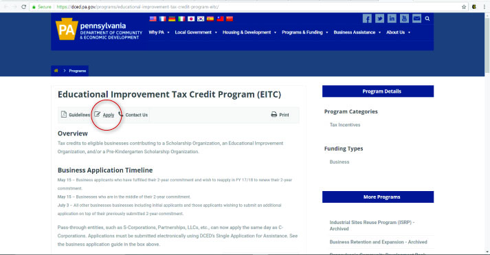 EITC - How to Apply on the PA DCED website